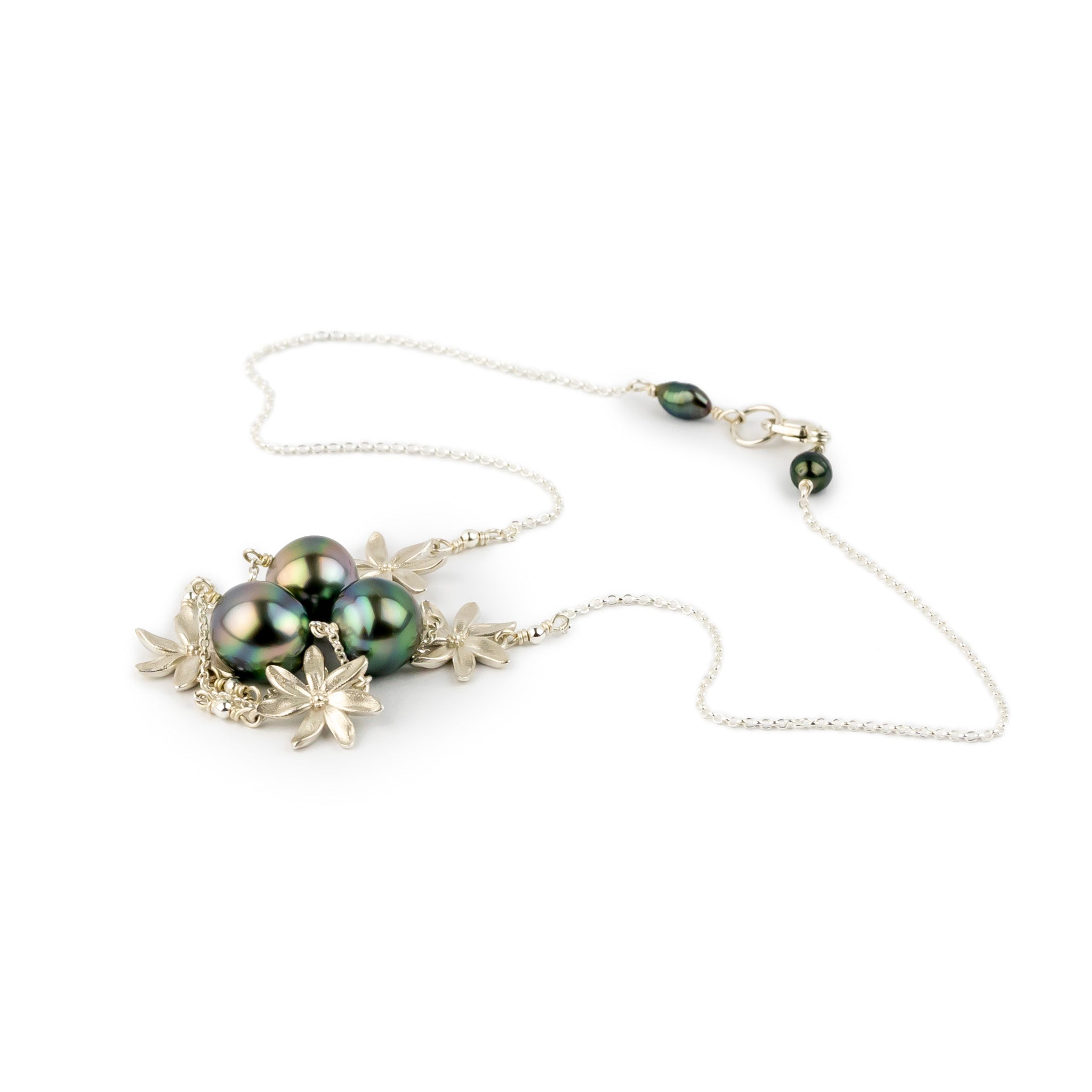 Brilliant Flash Tiaré Tin-Cup Tahitian Pearl Necklace on Sterling Silver