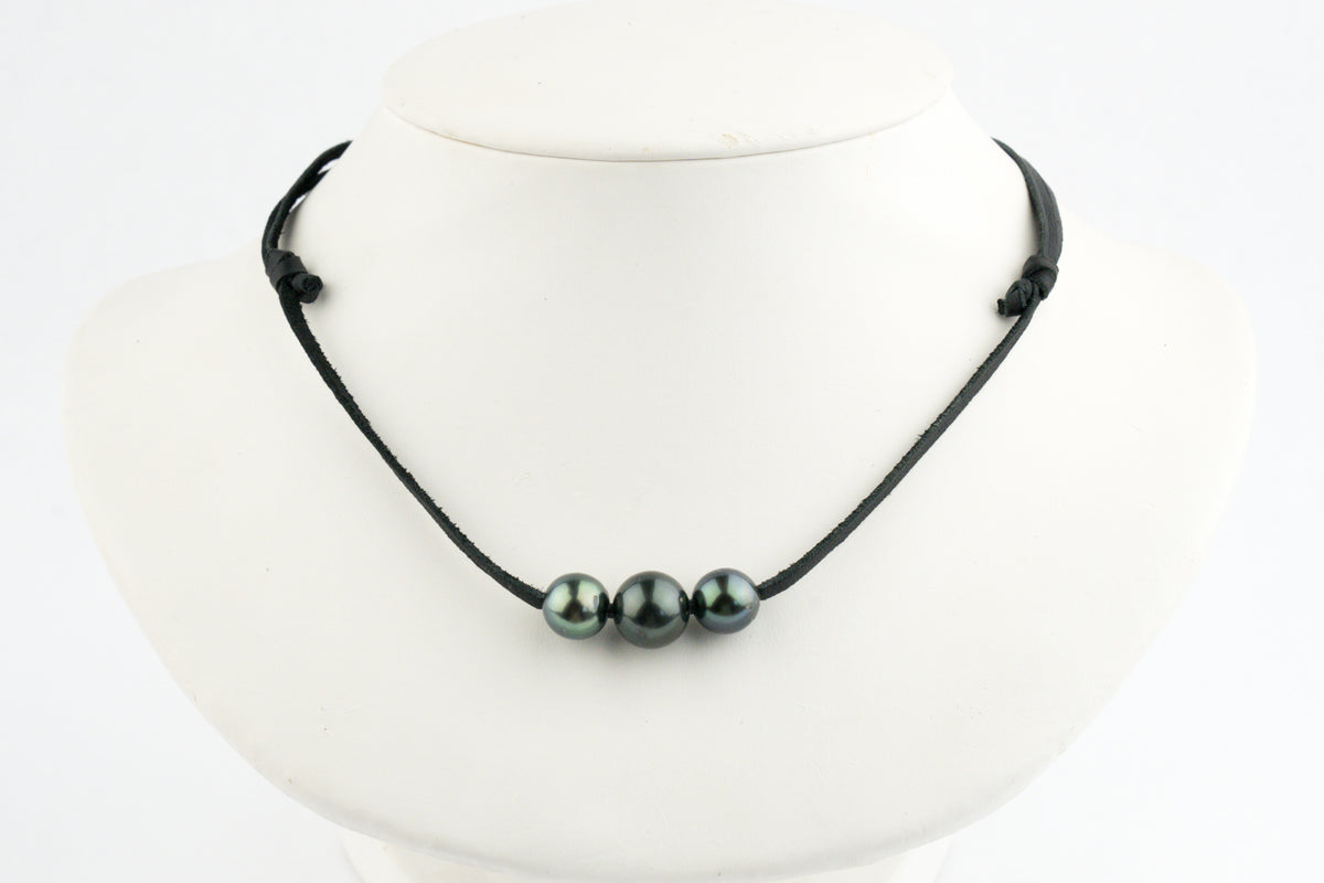 Indigo-Green 10-11.5mm Triple Eimeo Mana Necklace