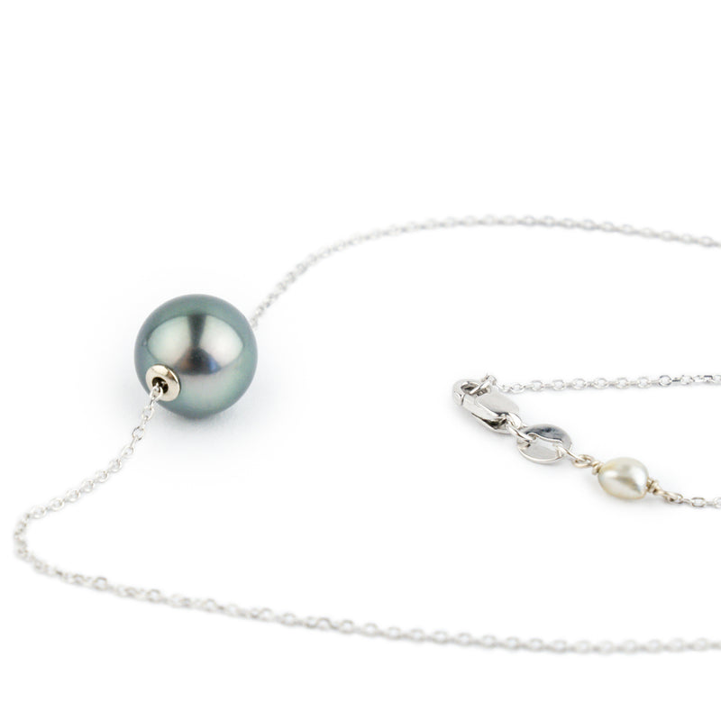 Shimmery Blue 9.5mm Tahitian Pearl Solitaire Necklace on 14K White Gold