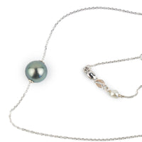 Shimmery Blue 9.5mm Tahitian Pearl Solitaire Necklace on 14K White Gold