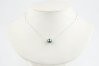Shimmery Blue 9.5mm Tahitian Pearl Solitaire Necklace on 14K White Gold