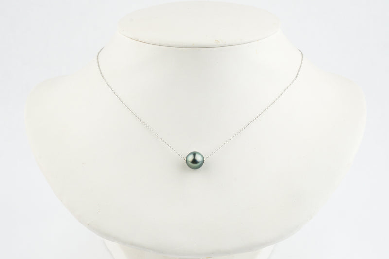 Shimmery Blue 9.5mm Tahitian Pearl Solitaire Necklace on 14K White Gold