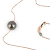 Aubergine Green 9.5mm Tahitian Pearl Solitaire Necklace on 14K Rose Gold
