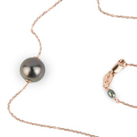 Aubergine Green 9.5mm Tahitian Pearl Solitaire Necklace on 14K Rose Gold