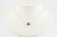 Aubergine Green 9.5mm Tahitian Pearl Solitaire Necklace on 14K Rose Gold