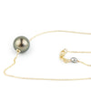 Golden Green 10mm Pearl Solitaire Necklace on 14K Yellow Gold