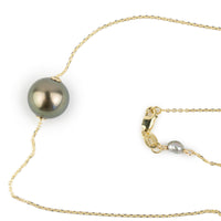 Golden Green 10mm Pearl Solitaire Necklace on 14K Yellow Gold