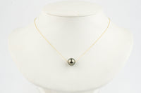 Golden Green 10mm Pearl Solitaire Necklace on 14K Yellow Gold