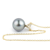 Lavender Blue Tahitian Pearl & Diamond Hoa Necklace on 14K Yellow Gold