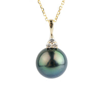 Indigo Peacock Tahitian Pearl & Diamond Toru Necklace on 14K Yellow Gold