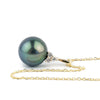 Indigo Peacock Tahitian Pearl & Diamond Toru Necklace on 14K Yellow Gold