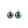 Indigo Peacock Tahitian Pearl & Diamond Toru Earrings on 14K Yellow Gold