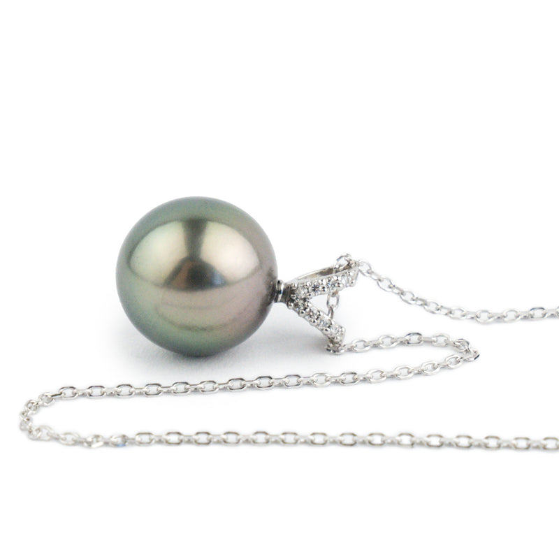 Pink Peacock Tahitian Pearl & Diamond Hoa Necklace on 14K White Gold