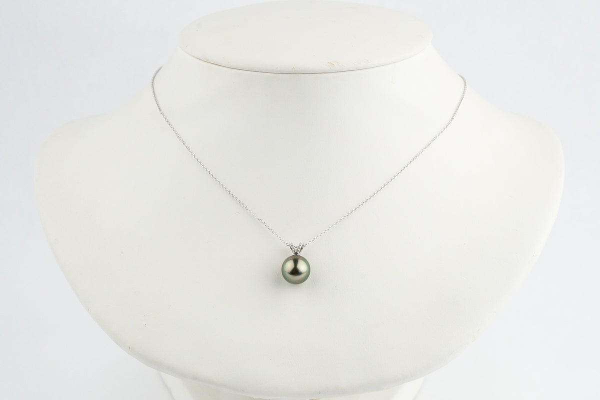 Pink Peacock Tahitian Pearl & Diamond Hoa Necklace on 14K White Gold