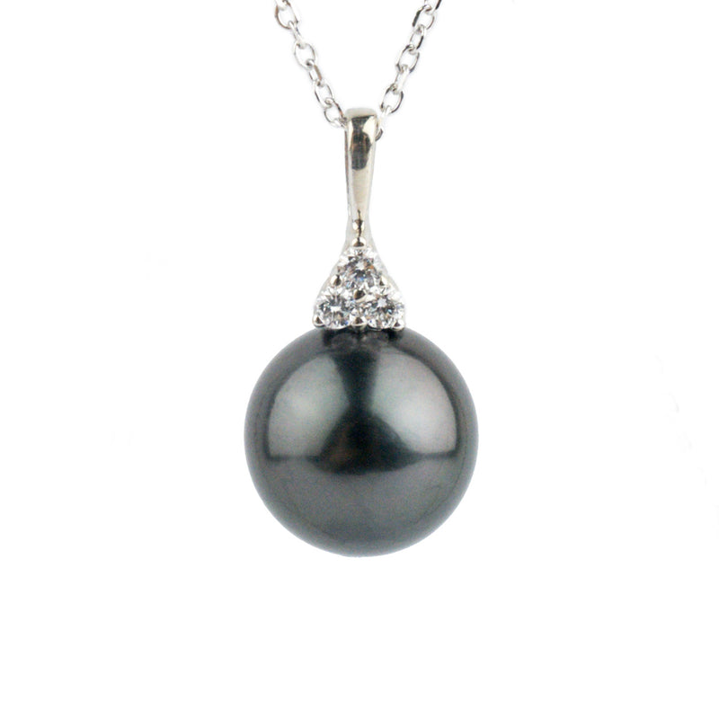 Eclipse Black Tahitian Pearl & Diamond Toru Necklace on 14K White Gold