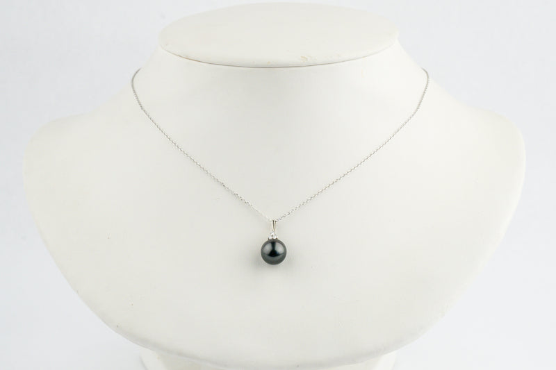 Eclipse Black Tahitian Pearl & Diamond Toru Necklace on 14K White Gold