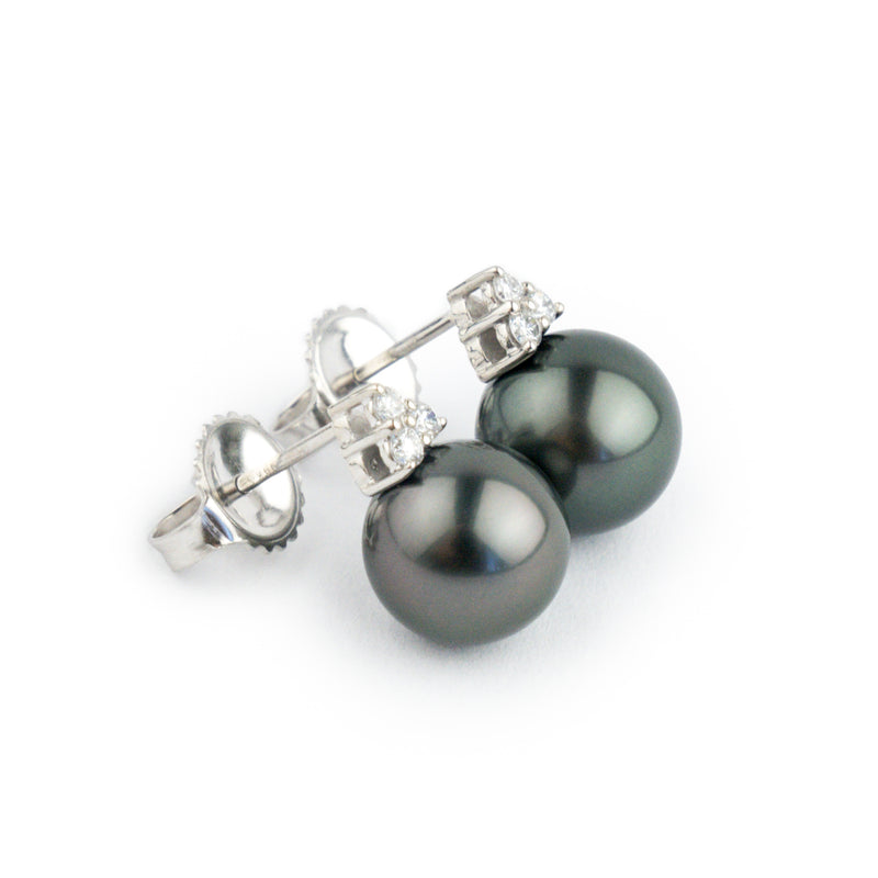 Eclipse Black Tahitian Pearl & Diamond Toru Earrings on 14K White Gold