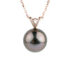 Aubergine Green Tahitian Pearl & Diamond Hoa Necklace on 14K Rose Gold