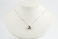 Aubergine Green Tahitian Pearl & Diamond Hoa Necklace on 14K Rose Gold