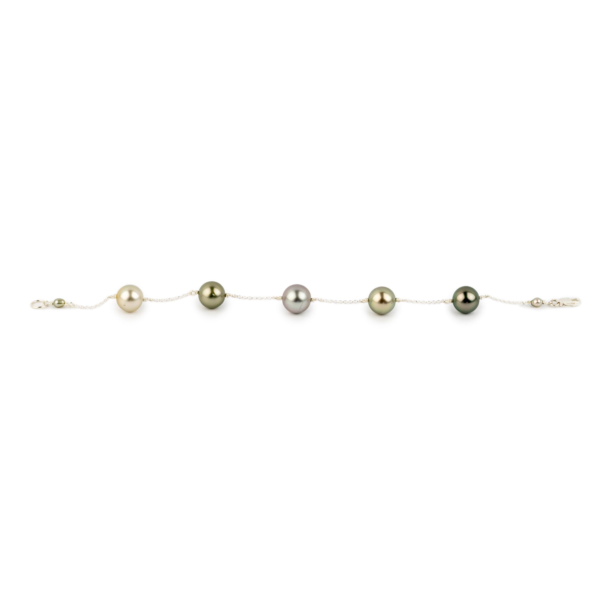 Sweet Greens Tahitian Pearl Tin Cup Bracelet on Sterling Silver