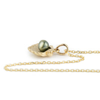 Tahitian Keshi Pearl 14K Yellow Gold Seashell Necklace