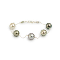 Sweet Greens Tahitian Pearl Tin Cup Bracelet on Sterling Silver