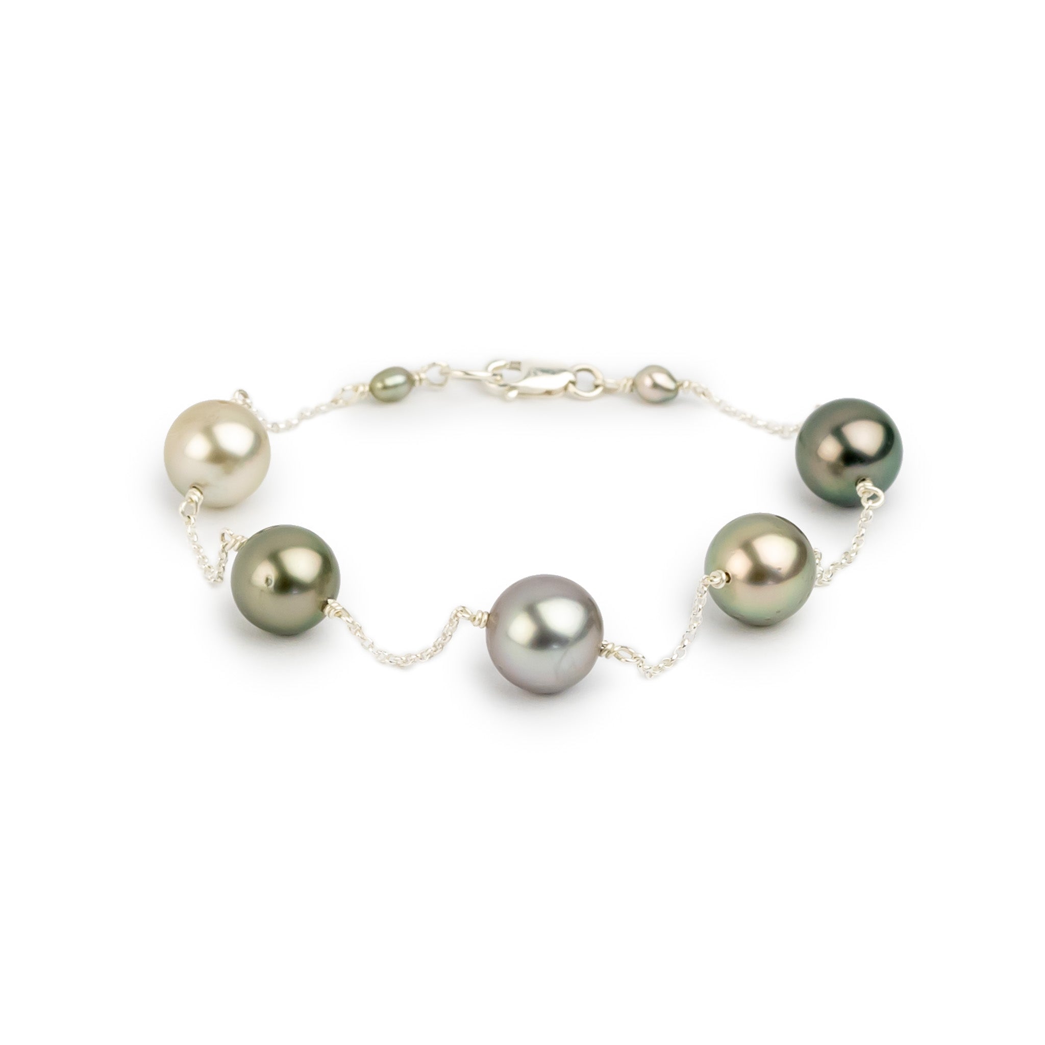 Sweet Greens Tahitian Pearl Tin Cup Bracelet on Sterling Silver
