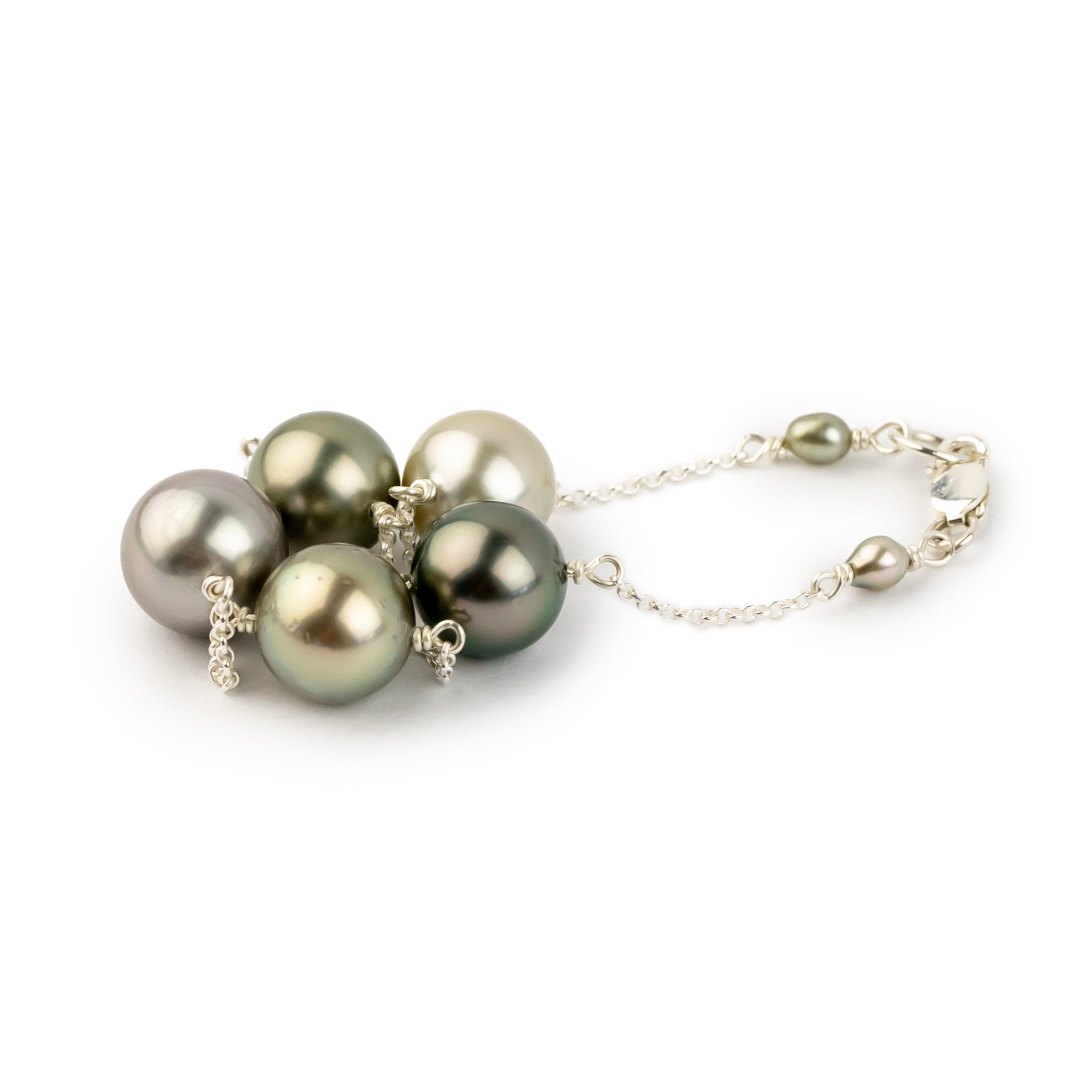 Sweet Greens Tahitian Pearl Tin Cup Bracelet on Sterling Silver