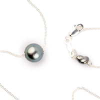 Silky Blue Green 9mm Tahitian Pearl Solitaire Necklace on Sterling Silver