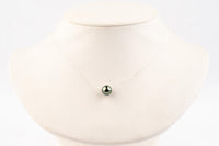 Silky Blue Green 9mm Tahitian Pearl Solitaire Necklace on Sterling Silver
