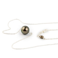 Deep Coppery Green 9.8mm Tahitian Pearl Solitaire Necklace on Sterling Silver