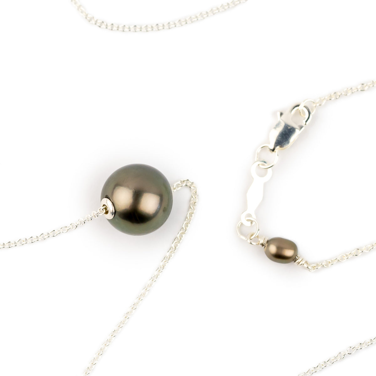 Deep Coppery Green 9.8mm Tahitian Pearl Solitaire Necklace on Sterling Silver