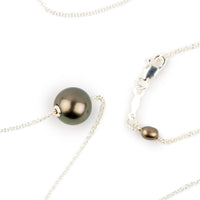 Deep Coppery Green 9.8mm Tahitian Pearl Solitaire Necklace on Sterling Silver
