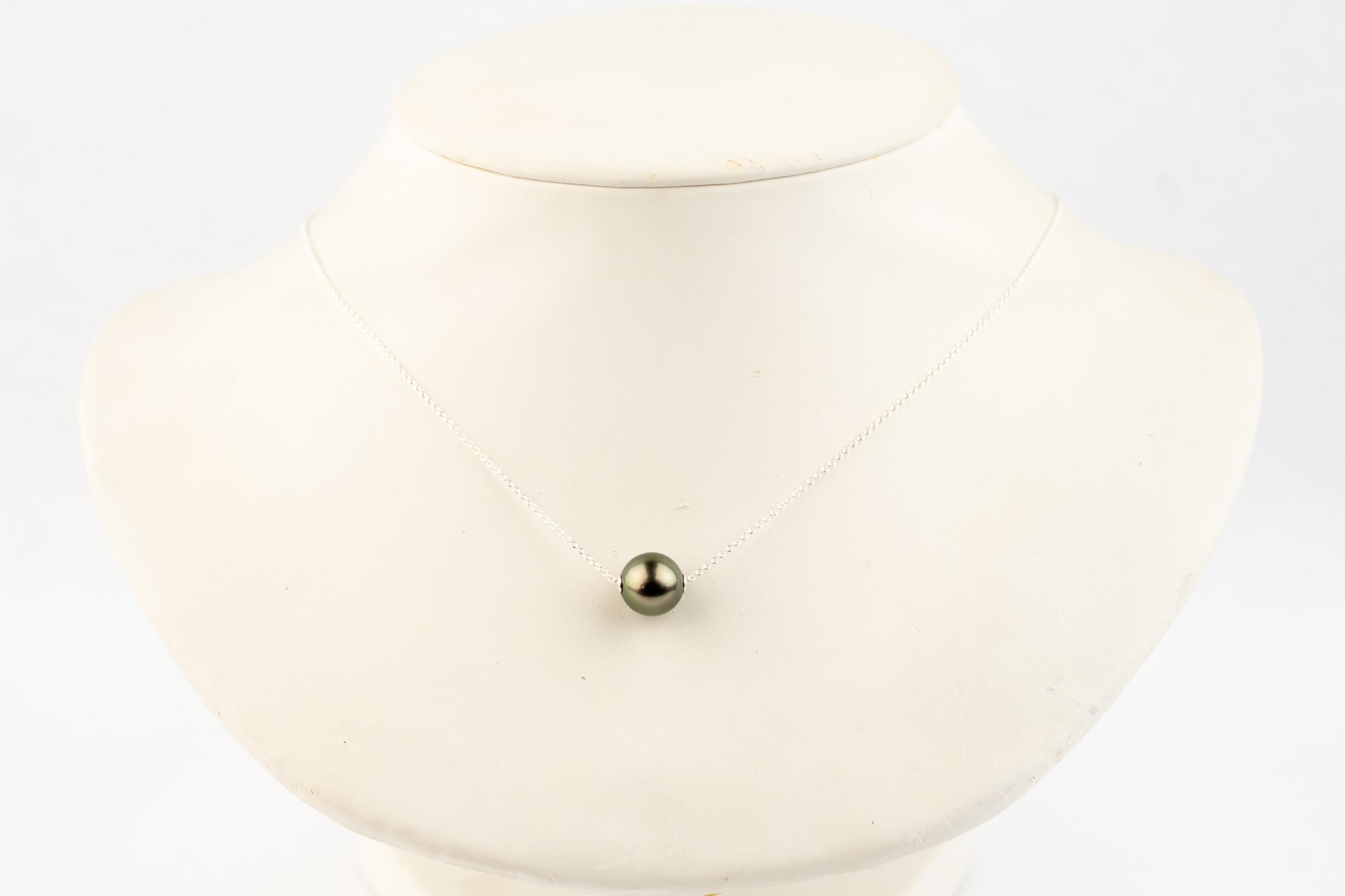 Deep Coppery Green 9.8mm Tahitian Pearl Solitaire Necklace on Sterling Silver