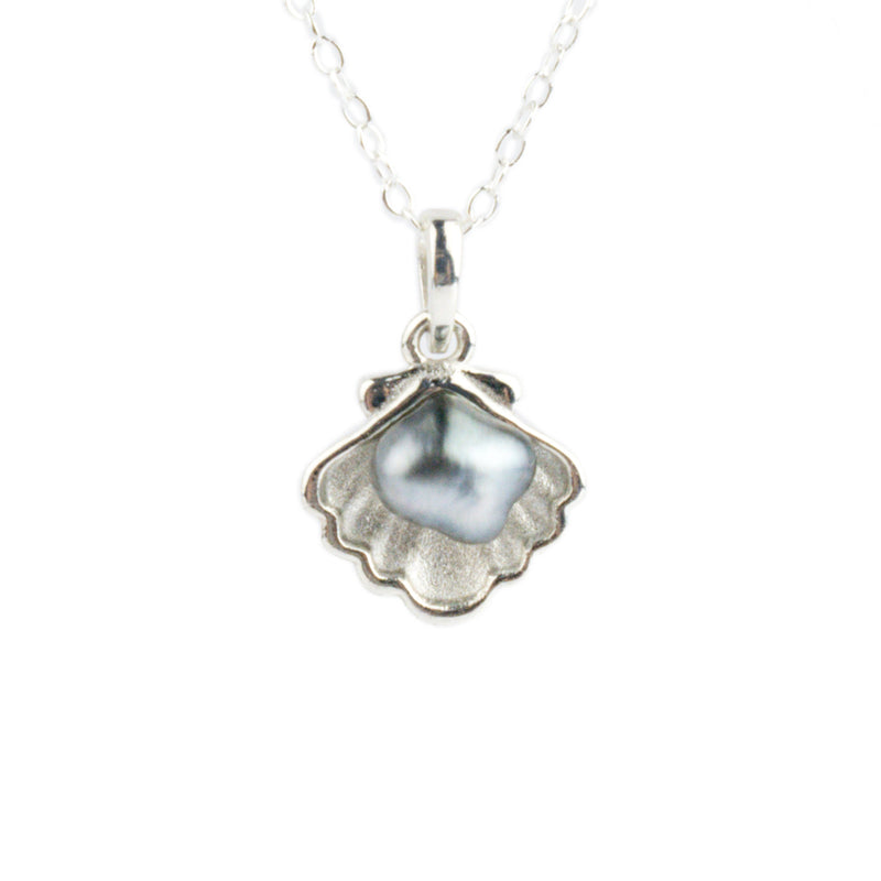 Tahitian Keshi Pearl Sterling Silver Seashell Necklace