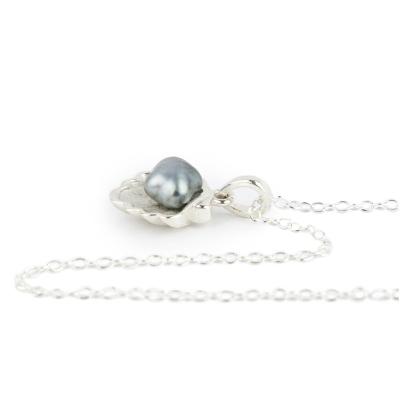 Tahitian Keshi Pearl Sterling Silver Seashell Necklace