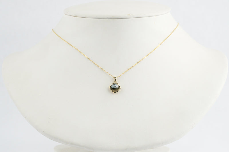 Tahitian Keshi Pearl 14K Yellow Gold Seashell Necklace