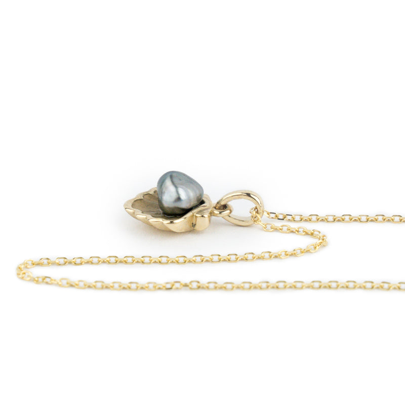 Tahitian Keshi Pearl 14K Yellow Gold Seashell Necklace