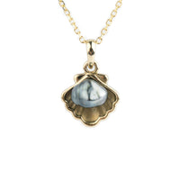 Tahitian Keshi Pearl 14K Yellow Gold Seashell Necklace