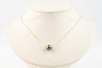 Glossy Pink Green 10.2mm Pearl Solitaire Necklace on 14K Rose Gold