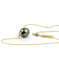 Multi-Colorful 9.3mm Pearl Solitaire Necklace on 14K Yellow Gold