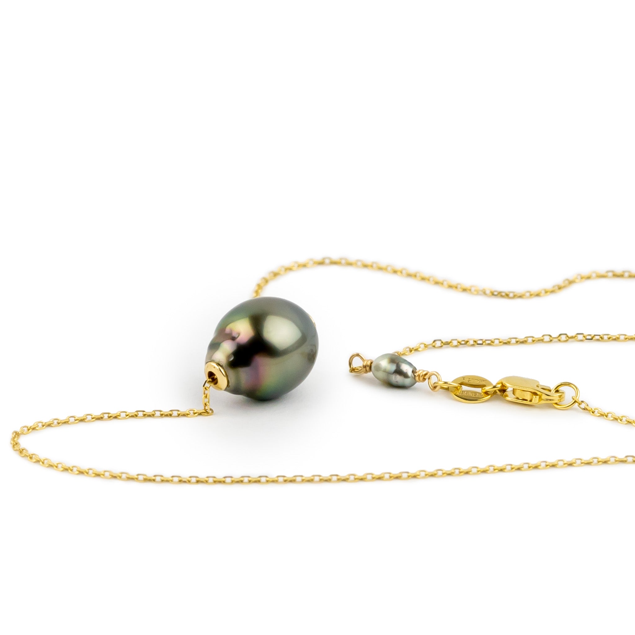 Multi-Colorful 9.3mm Pearl Solitaire Necklace on 14K Yellow Gold