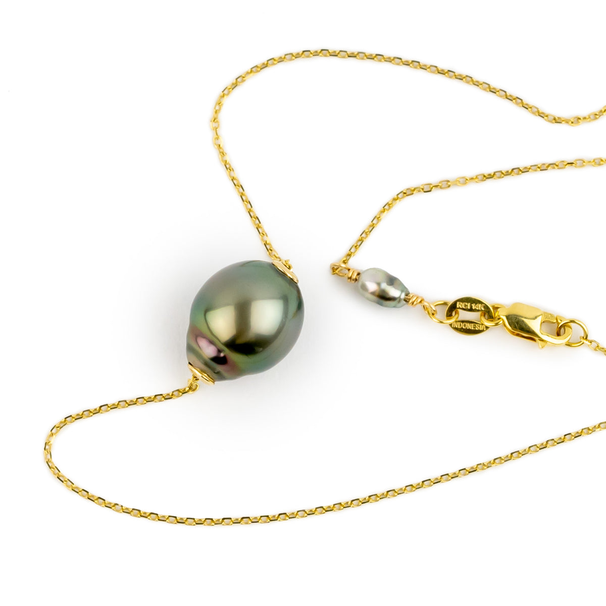 Multi-Colorful 9.3mm Pearl Solitaire Necklace on 14K Yellow Gold