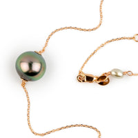 Glossy Pink Green 10.2mm Pearl Solitaire Necklace on 14K Rose Gold