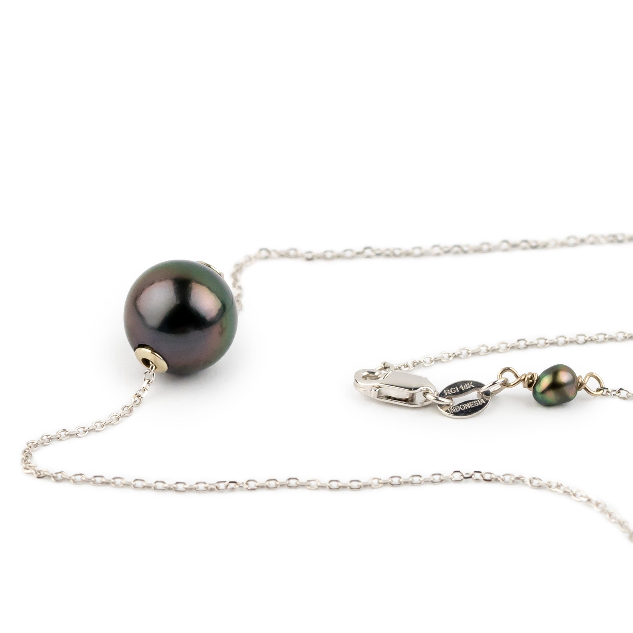Dark Rainbow 9.1mm Pearl Solitaire Necklace on 14K White Gold