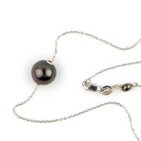 Dark Rainbow 9.1mm Pearl Solitaire Necklace on 14K White Gold