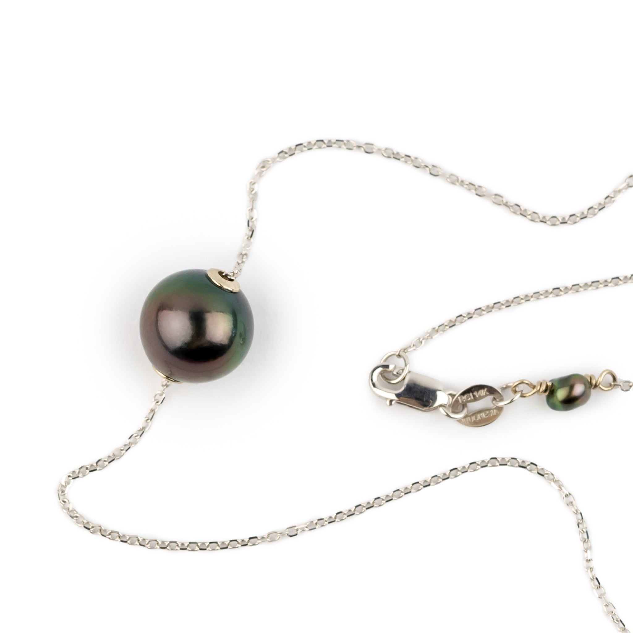 Dark Rainbow 9.1mm Pearl Solitaire Necklace on 14K White Gold