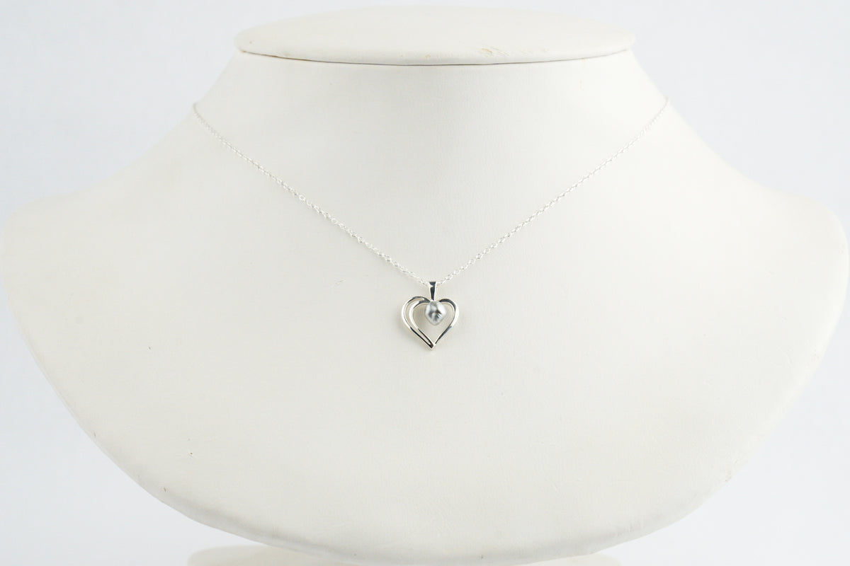 Silver Heart Tahitian Keshi Pearl Necklace