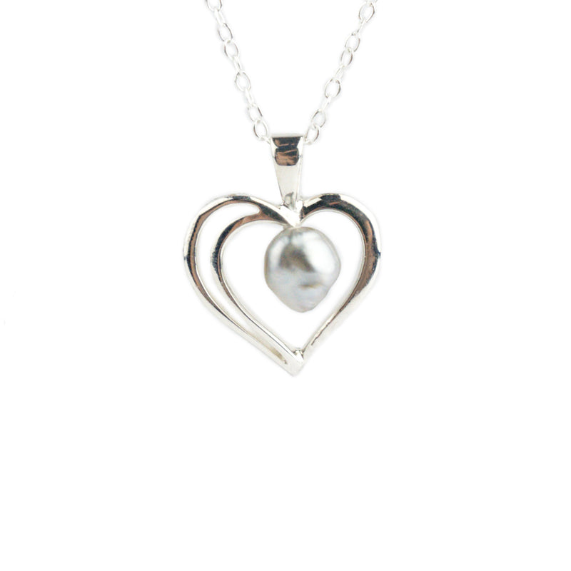 Silver Heart Tahitian Keshi Pearl Necklace