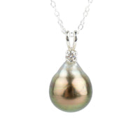 Tahitian Pearl & Diamond Coppery Green Étoile Necklace on Sterling Silver
